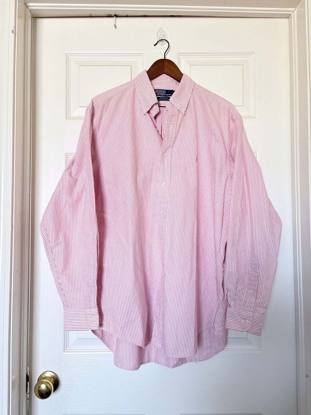 Polo by Ralph Lauren Yarmouth Shirt Size 16.5 Pink White Striped Oxford